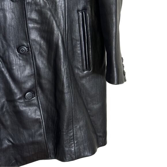 Excelled Collection Vintage Y2K Leather Trench Coat Welt Pockets Black Size L - Picture 5 of 9